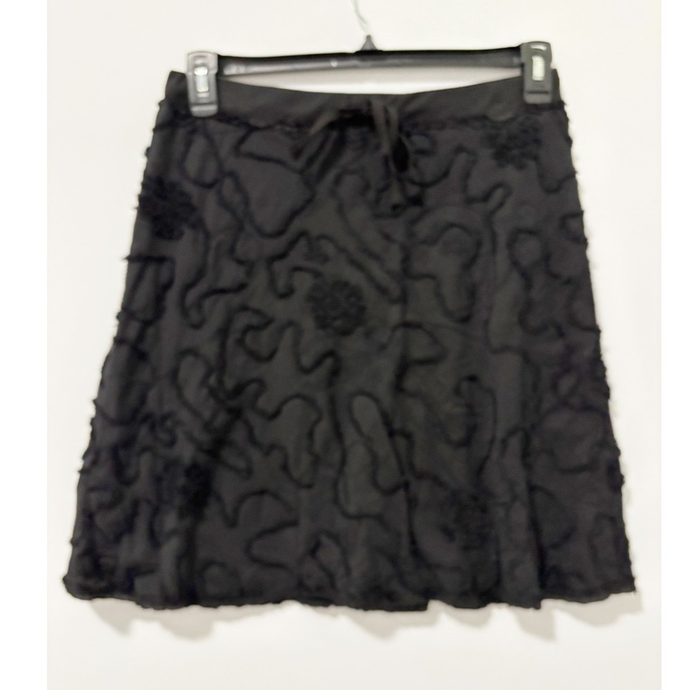 Max Studio Skirt Womens Size Small Black Textured Embroidered A-Line Drawstring